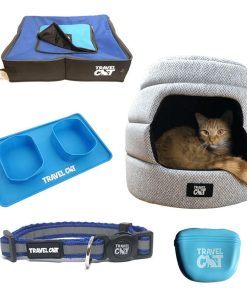 “The Feline Fancy” Travel Cat Accessories Bundle - Bed, Litter Box, Collar, Foldable Bowl & Pouch